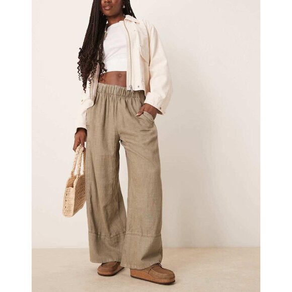 FREE PEOPLE Days End Pull-On Linen Blend Wide Leg Pants in Caiman Size X-Small - Picture 1 of 11